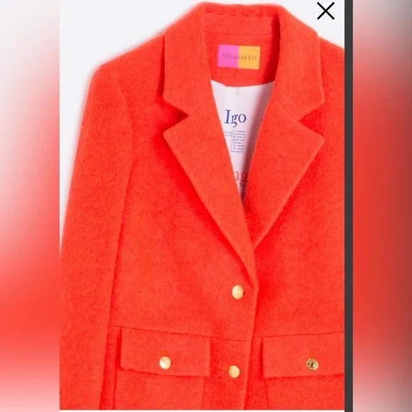 NWOT. Woman’s Vilagallo Lucia Neon Wool Blend Coat in Orange. Size 40 EU. - Picture 5 of 15